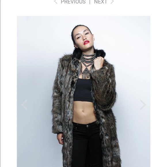 Spirit hood dire wolf calf length faux fur coat